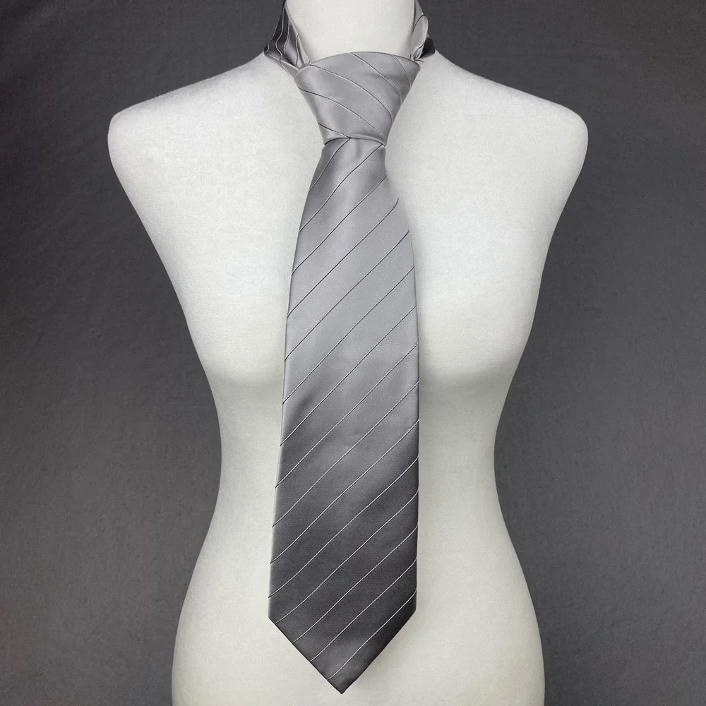 Donald J. Trump Signature Collection Silver Grey Striped 100% Silk Necktie